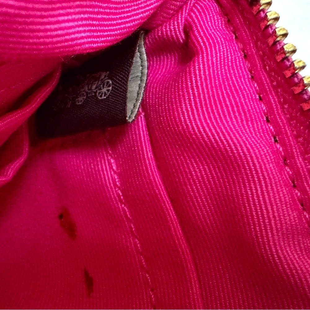 COACH Large Zipper Wristlet Signature Coated Canvas Brown Bright Fuchsia - Picture 5 of 5